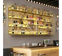 RAJYQODIS Botellero de Vino de Pared, Botellero de Vino Grande de Metal 3 Niveles,Estantes Flotantes, Decoración de Bares y Restaurantes en el Hogar (Oro, 4 Niveles-240cm)