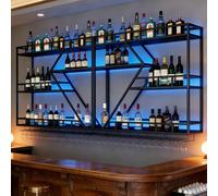 RAJYQODIS Botellero de Vino de Pared, Botellero de Vino Grande de Metal 3 Niveles,Estantes Flotantes, Decoración de Bares y Restaurantes en el Hogar (Negro, 160cm)