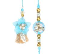 Rakhi Bhaiya Bhabhi Set of 2 Brother Bhabhi Flower Rakhi Lumba set Couple Pair Thread Bracelet with Rakhee Card Gift for Raksha Bandhan Set for Brother Sister Indian Traditional Festival