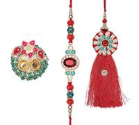 Rakhi Bhaiya Bhabhi Set of 2 For Brother Bhabhi Rakhi Lumba set Couple Pair Thread for Bhaidooj Tikka Decorations Bracelet Tilak Holder Kumkum Plate Platter for Indian Traditional Festival