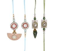 Rakhi Bhaiya Bhabhi veera Rakhi Set Rakhi Lumba Juego de pareja con dora para hermano Bhabhi Rakhi Juego de 4 pulseras de hilo Dori para Raksha Bandhan Festival tradicional indio