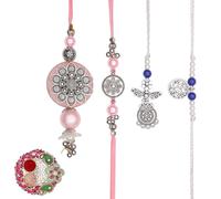 Rakhi Bhaiya Bhabhi veera Rakhi Set Rakhi Lumba Juego de pareja con dora para hermano Bhabhi Rakhi Juego de 4 pulseras de hilo Dori para Raksha Bandhan Festival tradicional indio