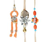 Rakhi Bhaiya Bhabhi veera Rakhi set Rakhi Lumba Set with dora for Brother Bhabhi Orange Rakhi set of 3 Family Rakhi Gift Pack Thread Bracelet Dori for Raksha Bandhan Indian Traditional Festival