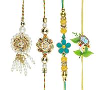 Rakhi Bhaiya Bhabhi veera Rakhi set Rakhi Lumba Set with dora for Brother Bhabhi Rakhi set of 4 Family Rakhi Gift Pack Thread Bracelet Dori Kalwa for Raksha Bandhan Indian Traditional Festival Rakhi
