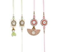 Rakhi Bhaiya Bhabhi veera set Bhaidooj Tikka Rakhi Lumba Set Couple Pair with dora Brother Bhabhi set of 4 Family Rakhee Card Gift Pack Thread Bracelet Dori for Decorations Indian Traditional
