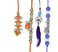 Rakhi Bhaiya Bhabhi veera set Rakhi Lumba Set Couple Pair with dora for Brother Bhabhi set of 4 Family Rakhee Card Gift Pack Thread Bracelet Dori for Raksha Bandhan Indian Traditional Festival