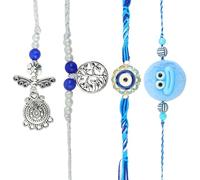 Rakhi Bhaiya Bhabhi veera set Rakhi Lumba Set with dora for Brother Bhabhi set of 4 Family Rakhee Card Gift Pack Thread Bracelet Dori Kalwa for Raksha Bandhan Indian Traditional Festival