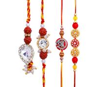 Rakhi for Brother and Bhabhi Rakhi Lumba Set of 4 Bracelet Gift Card Pack