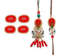 Rakhi for Brother and Bhabhi Set of 2 Rakhi Ram Ram Pair Stickers Gift Card
