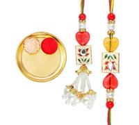 Rakhi for Brother and Bhabhi Set of 2 Rakhi with Brass Puja Plate Gift Card