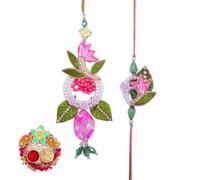 Rakhi for Brother and Bhabhi Set of 2 Rakhi with Kumkum Platter Gift Card