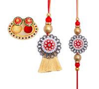 Rakhi for Brother and Bhabhi Set of 2 Rakhi with Kumkum Platter Gift Card