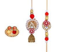Rakhi for Brother and Bhabhi Set of 2 Rakhi with Kumkum Platter Gift Card