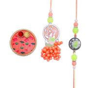 Rakhi for Brother and Bhabhi Set of 2 Rakhi with MDF Puja Plate Gift Card