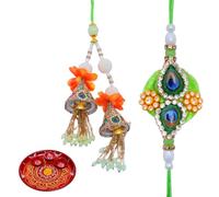 Rakhi for Brother and Bhabhi Set of 2 Rakhi with Steel Puja Plate Gift Card