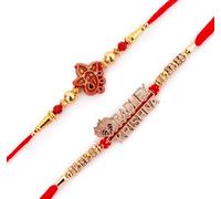 Rakhi For Brother - Juego de 2 con tarjeta de felicitación, hermoso diseñador Raksha Bandhan Rakhi juego de regalo para hermano Bhaiya Bhai Bro, estilo tradicional indio Rakshbandhan Rakhi regalos