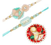 Rakhi For Brother Set of 2 Rakhi for Bhai Bhaiya Veera Rakhi Thread Bracelet Dora for Raksha Bandhan gift pack with Tilak Holder Copra Cow Kumkum Platter for Puja Indian Traditional Festival
