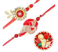 Rakhi For Brother Set of 2 Rakhi for Bhai Bhaiya Veera Rakhi Thread Bracelet Dora for Raksha Bandhan gift pack with Tilak Holder Copra Cow Kumkum Platter for Puja Indian Traditional Festival(Flower)