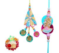 Rakhi For Brother Set of 2 Rakhi Lumba Set for Bhai Bhaiya Veera Thread Bracelet Dora with Rakhee Card gift and Tilak Holder Flower Kumkum Plate Platter for Indian Traditional Festival