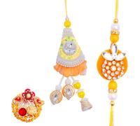 Rakhi For Brother Set of 2 Rakhi Lumba Set for Bhai Bhaiya Veera Thread Bracelet Dora with Rakhee Card gift and Tilak Holder Flower Kumkum Plate Platter for Indian Traditional Festival