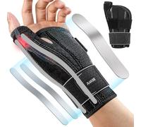 Rakiie Muñequera y pulgar, vendaje para el túnel carpiano para la mano derecha, férula para pulgar con 3 guías de metal, vendaje transpirable para hombres y mujeres (gris, S/M, izquierda)