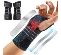 Rakiie Paquete de 2 muñequeras para túnel carpiano, soporte de muñeca ajustable de noche con 3 férulas de metal, estabilizador de mano para hombres y mujeres, sin presión en el pulgar, mano derecha e