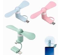 Rakiuty 2 En 1 Ventiladores De Teléfono Mini Portátil USB,Mini Ventilador Portátil,Ventilador USB,2 En 1 Ventiladores Portable Del Teléfono Móvil,para i-Phone/Type-C,3 Piezas (Ros Azul+Verde)