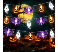 Rakiuty Cadena de Luces de Halloween,Guirnalda Luces Halloween,Calabaza Luces Decoración de Halloween Fantasmas Murciélagos,LED Calabaza Fantasma Murciélago Cadena de Luces,LED Fantasmas Luces 1.5m