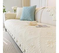 RAKKYOFD Funda de sofá Bordada con Flores, 100% algodón, Acolchada, Antideslizante, Suave, Lavable, Protector Muebles(Cream,1pc/43''x43''/Square)
