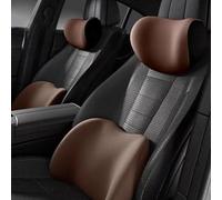 RAKTDA Cojin Lumbar Coche y Almohada para Hyundai Kona Hybrid/Electric/N SUV 2018-2023 2024 2025, Espuma Ergonómico con Memoria Soporte Lumbar y Reposacabezas,Brown- Headrest and Lumbar Cushion