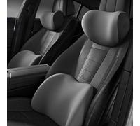 RAKTDA Cojin Lumbar Coche y Almohada para Hyundai Kona Hybrid/Electric/N SUV 2018-2023 2024 2025, Espuma Ergonómico con Memoria Soporte Lumbar y Reposacabezas,Grey- Headrest and Lumbar Cushion