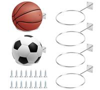 RAKUTE 4pcs Soporte de Balones Metal, Soporte de Exhibición de Pelota con 16 Tornillos, Universal Soporte de Pared para Balones para Baloncesto, Fútbol, Rugby, Voleibol, Fútbol, Pantalla