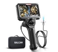 Ralcam Cámara Endoscópica 360° con Luz, Doble Cámara 6,5mm, Pantalla HD 5", IP67, Cable Semirrígido 1,5M, 6+1 LED para Tuberías, Vehículos e Industria
