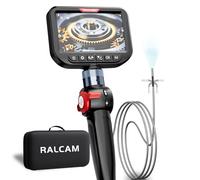 Ralcam Cámara Endoscópica con Luz, Cabezal Giratorio de 210°, Sonda de 3.9 mm, Pantalla HD de 5", IP67 Impermeable, Cable de Acero 1,5 m, Cámara de Inspección para Coche, Tuberías y Hogar