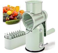 Rallador de alimentos portátil de manivela, cortador de verduras de acero inoxidable con 5 cuchillas reemplazables, extraíble y lavable para pepino, queso, chocolate, zanahoria, cebolla