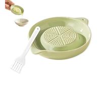 Rallador de cerámica, rallador de jengibre, rallador de ajo, rallador de cerámica con cepillo, para la familia, cocina, puré de manzana, limón, jugo de jengibre, diámetro 9 cm, altura 2 cm, verde