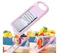 Rallador de cocina profesional 3 en 1 para verduras y queso, rallador de queso con asa, cortador de mandolina para cocina, perfecto para verduras, queso, jengibre, ajo, limón, etc. (rosa)