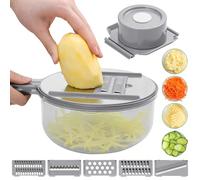 Rallador de mandolina multifuncional 9 en 1; cortador con recipiente; rallador con recipiente; rallador de verduras; picador de verduras con recipiente (gris)