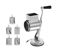 Rallador de queso con manivela, cortador de verduras con 5 ralladores de acero inoxidable intercambiables, cortador de verduras manual con ventosa, apto para patatas, pepinos y manzanas