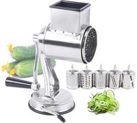 Rallador de queso con manivela, rallador de verduras eléctrico con 5 cuchillas desmontables, corte rápido, cortador de verduras, rallador de cocina con manivela para queso, helado, nueces, pepino