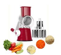 Rallador de Queso,Cortador Manual de Verduras,Cortadora Multifuncional de Verduras y Frutas,Rallador de Queso de Tambor Giratorio,Rebanadora,con 3 Tambores de Acero Inoxidable,Fácil de Limpiar
