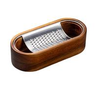 Rallador de queso de acero inoxidable con caja de almacenamiento de madera extraíble, herramienta de trituración de zanahoria, triturador de alimentos multiuso, rallador fácil de limpiar