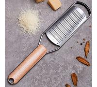 Rallador de queso de acero inoxidable con mango de madera natural para queso parmesano, limón, jengibre, queso, nuez moscada, patata, chocolate y ajo pequeño