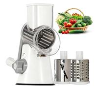 Rallador de Queso, Pmueuff Mandolina de Verdura Manual 3 Cuchillas de Tambor Picadora Rallador Cocina Base de Succión Cortadora de Verduras Multifunctional para Queso, Pepino, Zanahoria, Nueces