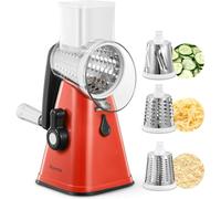 Rallador de Queso, Reemix Rallador Verduras con 3 Cuchillas de Tambor, Rallador Cocina de Corte más Rápido y Fácil, Cortadora de Verduras Ideal para Queso, Pepino, Zanahoria, Nueces- BPA FREE (Rojo)