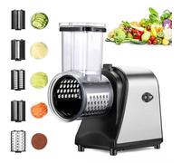 Rallador de verduras eléctrico profesional de 250 W, 5 en 1, de acero inoxidable, con 5 cuchillas y gran ranura de llenado para frutas, verduras, queso y uso diario