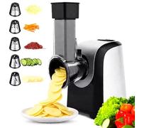 Rallador Eléctrico 150W - 5 en-1 Multifunción | Cortador Verduras con 5 Discos | Para Frutas, Verduras, Queso | Apto Lavavajillas, plateado