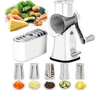 Rallador giratorio de queso 5 en 1, caja de mandolina, cortador de verduras en juliana, cortador de gofres, cortador de nueces con mango y base de succión fuerte