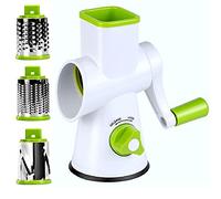 Rallador giratorio de queso, cortador redondo de mandolina de verduras con 3 cuchillas de acero inoxidable, apto para lavavajillas, base de succión al vacío (DLG-RG001)