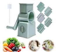 Rallador giratorio de queso, triturador de cocina 5 en 1, triturador de mandolina, cortador de nueces con asa, trituradora de verduras con manivela de mano con 5 cuchillas bien diseñadas y base de